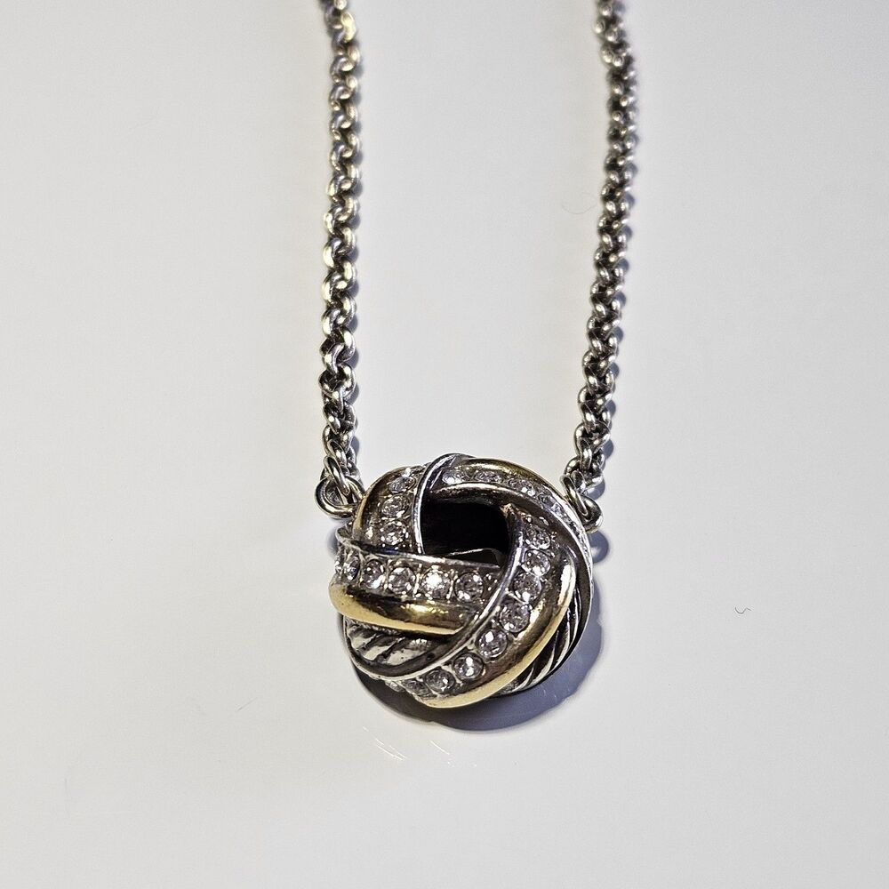 Brighton Tres Twist Crystal Knot Necklace Silver Plated Gold Plated 16-18"